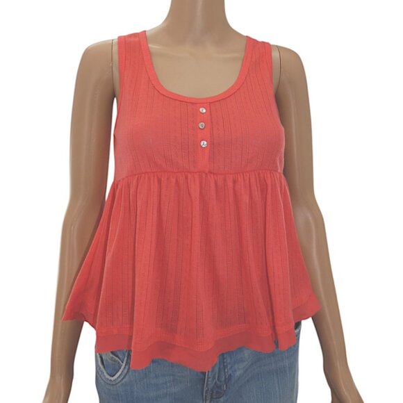 NWT Vibrant Coral Peplum Tank Top Willow Size S & M Softgirl Boho Festival Flowy - Picture 1 of 10